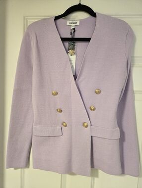 Express Lilac Double-Breasted Knit Blazer with Gold Buttons
